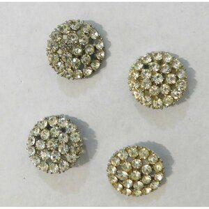 Vintage Rhinestone Silver Tone Buttons Set Of 4 Crystal Round 1 Inch Diameter